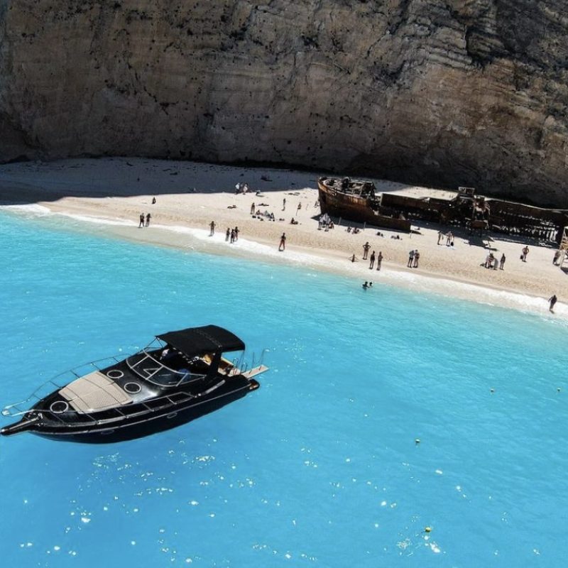 Black Luxury Yacht in Navagio Beach